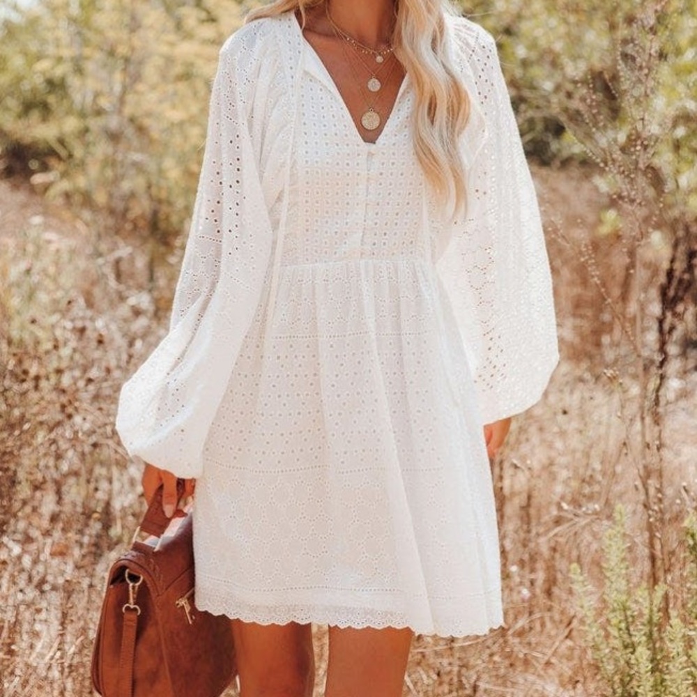 VICI Collection white eyelet dress.